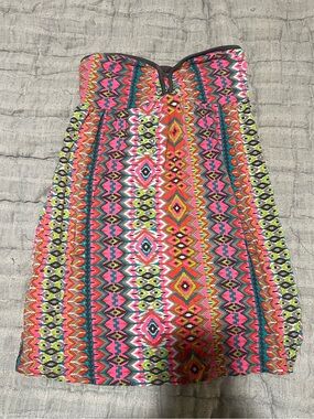 Strapless Tribal Print Sundress - Neon Multi